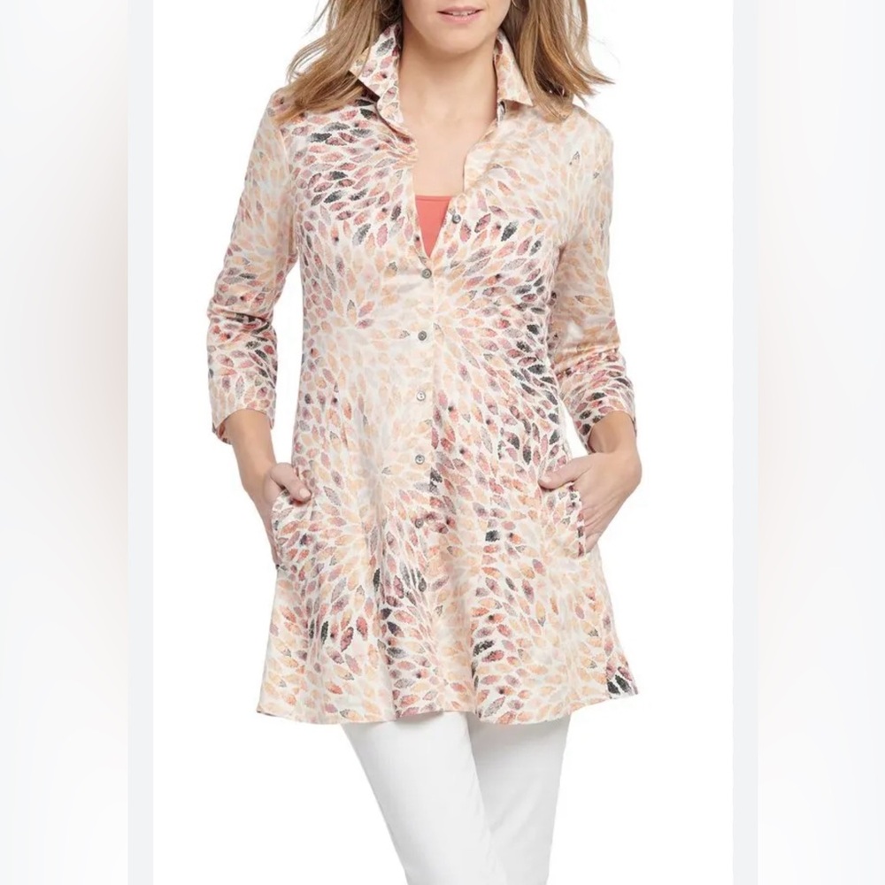 NIC+ZOE Morning Burst Colorful Abstract Swing Button Up Shirt Sz Large